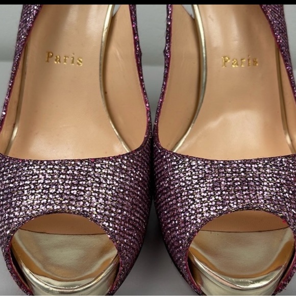 Authentic CHRISTIAN LOUBOUTIN glitter heals pink gold  SIZE 38 (8US) sling back - Picture 6 of 11